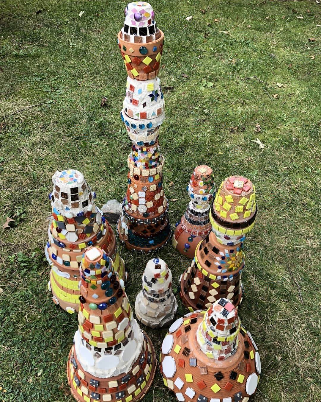 Suclpture of mosiac pots community art project